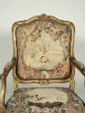 One Armchair, view of tapestry seat back: Part of a Set of Two Canapés, Eight Armchairs and a F…