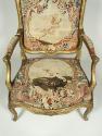One Armchair, view of tapestry seat: Part of a Set of Two Canapés, Eight Armchairs and a Fire S…