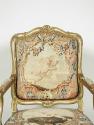 One Armchair, view of tapestry seat back: Part of a Set of Two Canapés, Eight Armchairs and a F…