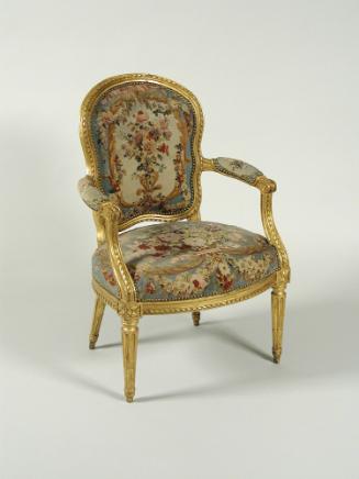 Armchair with Tapestry Covers Showing Flowers on Blue Grounds