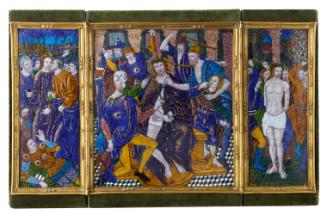 Front view of Triptych representing Christ Crowned with Thorns with The Kiss of Judas and The F…