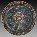 View from the top of an enameled polychrome Ewer Stand showing Moses Striking the Rock