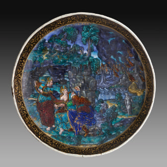 View taken from above of polychrome enameled cup depicting Lot and His Daughters