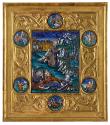 Enamel in gold frame with enamel medallions