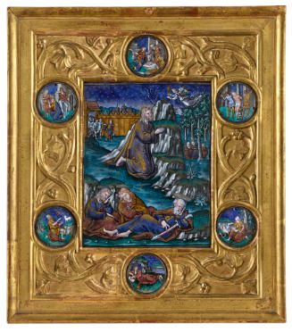 Enamel in gold frame with enamel medallions