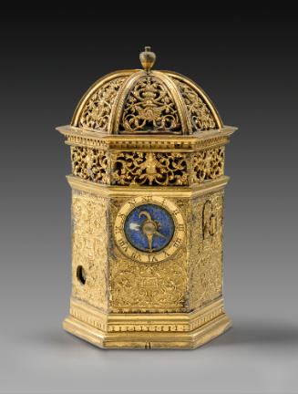 Frontal view of Table Clock with intricate gilt bronze ornamentation