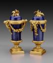 Pair of blue porcelain covered vases mounted with gilt bronze