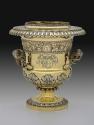 Gilt silver wine cooler with branch handles and family crest