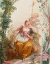 close-up of an oil painting of a sleeping shepherdess in a landscape