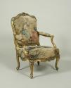 Alternate front view of Armchair with Gilt and Polychrome Frame and Beauvais Tapestry Cover Sho…