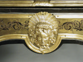 Writing Table with Tendril Marquetry of Tortoiseshell, detail of gilt bronze mask
