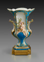 Porcelain vase in blue and white with figures of children