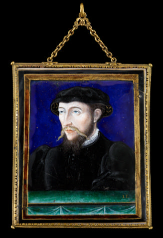 Front image of polychrome enamel plaque depicting the Portrait of a Man, potentially Antoine de…