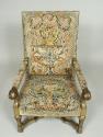 Armchair Showing Grotesque Compositions on Beige Ground (Part of a Set of One Canapé and Four A…