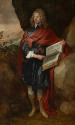 Oil painting of a standing man holding a book 