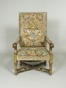 Armchair Showing Grotesque Compositions on Beige Ground (Part of a Set of One Canapé and Four A…