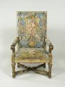 Armchair Showing Grotesque Compositions on Beige or Blue Grounds (Part of a Set of One Canapé a…