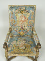 Armchair Showing Grotesque Compositions on Beige or Blue Grounds (Part of a Set of One Canapé a…