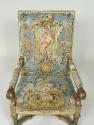 Armchair Showing Grotesque Compositions on Beige or Blue Grounds (Part of a Set of One Canapé a…