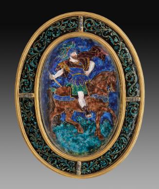 Oval enamel plaque depicting Ninus, King of Nineveh