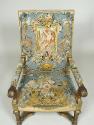 Armchair Showing Grotesque Compositions on Beige or Blue Grounds (Part of a Set of One Canapé a…