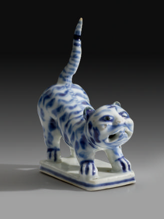 Blue and white porcelain figure of a tiger.