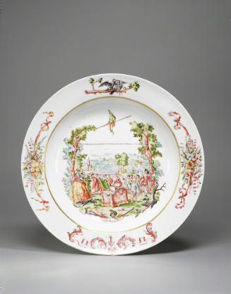 Plate with floral motif and figures painted at the center