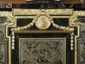 Detail of medallion and swags on a Cabinet with Pictorial and Tendril Marquetry of Tortoiseshel…