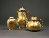 Image showing a tea caddy, coffeepot and teapot in white porcelain with exotic chinoiserie cart…