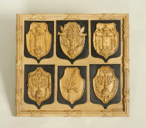 Maplewood carving featuring six models of Hebrew symbols