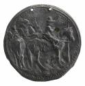 Lead portrait medal of John VIII Palaeologus on horseback, wearing a large hat, in profile to t…