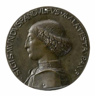 Bronze portrait medal of Sigismondo Malatesta in armor, in profile to the left