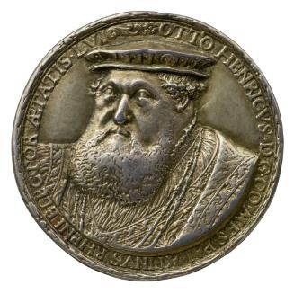 Silver portrait medal of Ottheinrich, Count of the Rhenish Palatinate, a large, heavy-set, man …