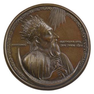 Bronze portrait medal of Emperor Heraclius I wearing an elaborate crown