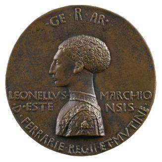 Bronze portrait medal of Leonello d'Este in profile to the left