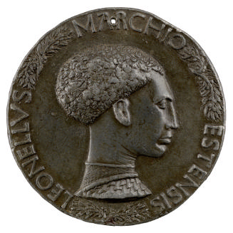 Lead portrait medal of Leonello d'Este in profile to the right