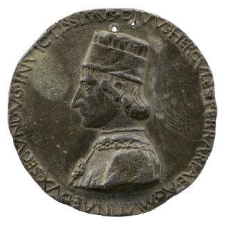 Lead portrait medal of Ercole d'Este in profile to the left