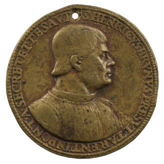 Bronze medal of Enrico Bruni in profile to the right