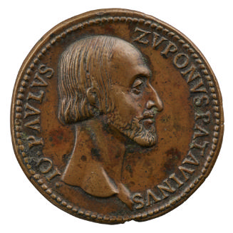 Bronze portrait medal of Giampaolo Zuponi, nude and bearded, in profile to the right