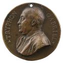 Bronze portrait medal of Gabriele Tryphon, balding, with a prominent double-chin in profile to …