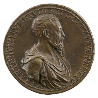 Bronze portrait medal of Francesco Lomellini with drapery around his shoulders and a sharply po…