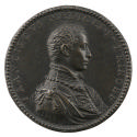 Bronze portrait medal of Francesco de' Medici in armor, with drapery gathered over his right sh…