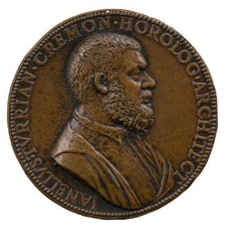 Bronze portrait medal of Giannello delle Torre, bearded, in profile to the right; pearled borde…