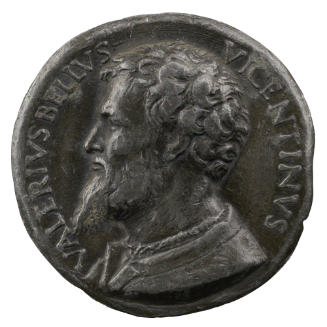 Lead self-portrait medal of Valerio Belli with a pointed beard in profile to the left