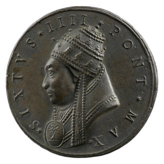 Bronze portrait medal of Francesco Della Rovere, Pope Sixtus IV wearing full papal regalia in p…