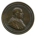 Bronze portrait medal of Marco Antonio Zucchi wearing a zucchetto, with a prominent double-chin…