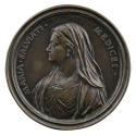 Bronze portrait medal of Maria Salviati wearing a long veil and drop earrings, in profile to th…